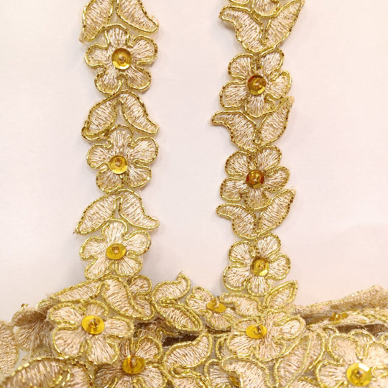 1 Yard Beaded & Corded Lace Trimming on Organza | 3/4" Wide | Decorative Couture Trim for Bridal, Quinceañera & Formalwear